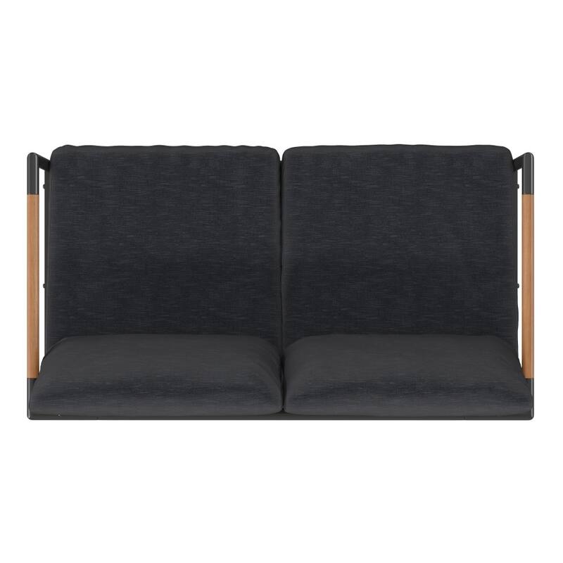 Aluminum Frame Loveseat with Teak Arm Accents and Plush Cushions