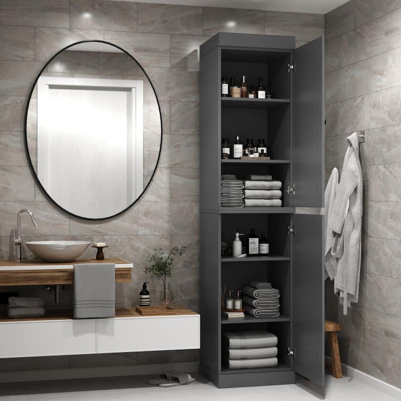 100% Solid Wood Tall Freestanding Bathroom Linen Cabinet with Doors, Adjustable Shelves, Modular Storage, 16.5" W x 71.5" H