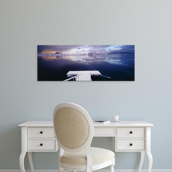 Easy Art Prints Panoramic Images's 'Snow covered pier with mountains, Lofoten, Nordland Norway' Premium Canvas Art