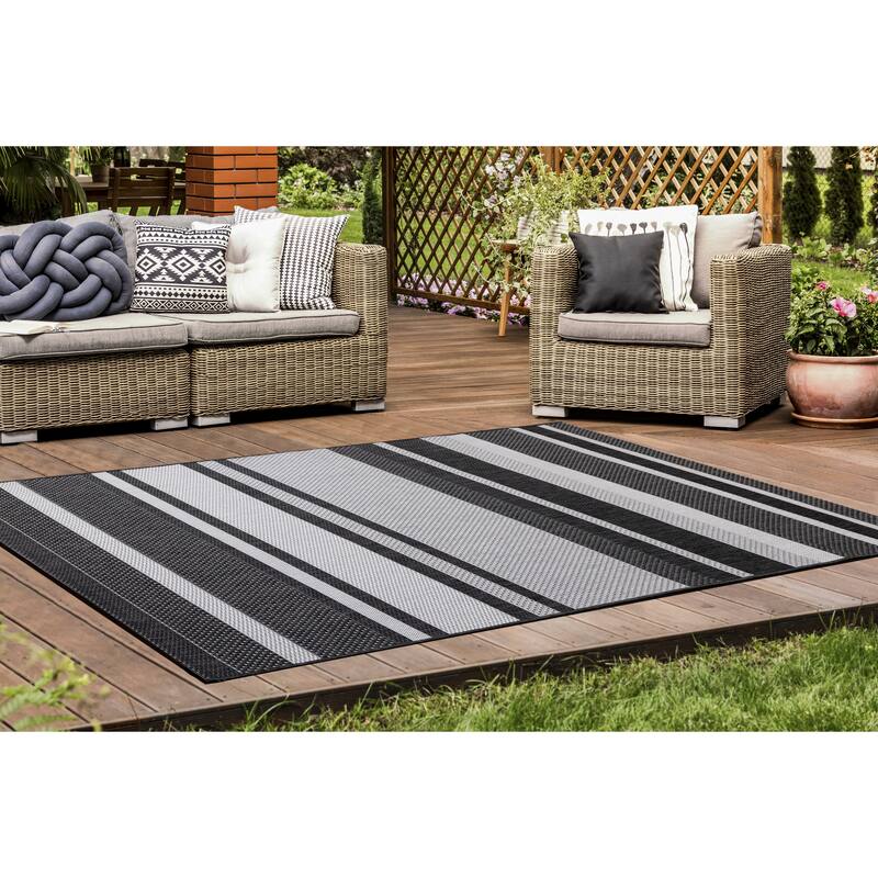 Jackson Collection - Grey/ Black Striped Indoor/Outdoor Rug
