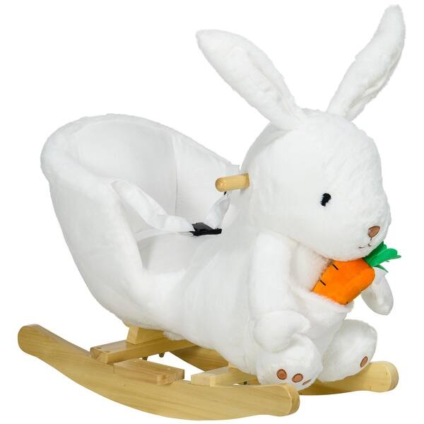 slide 2 of 20, Rabbit Rocking Horse with Sounds, Safety Belt, and Poplar Wood Base, Ages 18-36 Months, ASTM Certified White