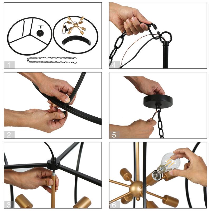 Modern 8-Light 29.5"D Chandelier Black Gold Drum-Shaped Large Pendant for Dining Room - Drum