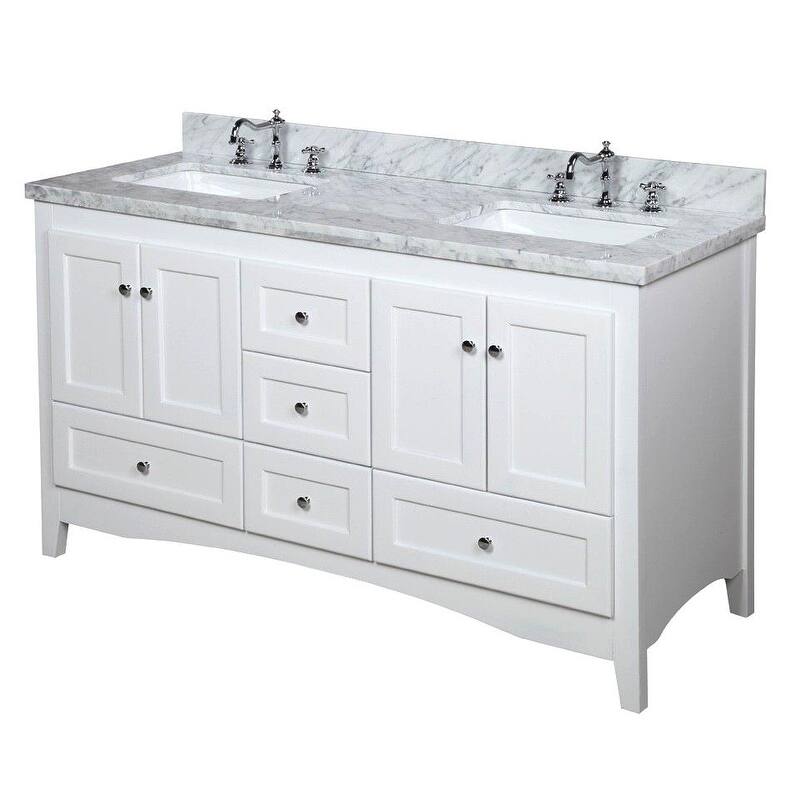 KitchenBathCollection Abbey 60" Double Bathroom Vanity with Carrara Marble Top