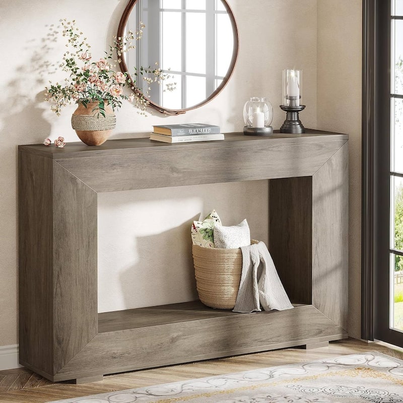 Engineered Wood Finish Console Table with Industrial Shelves - 47.24'' L x 32.87'' H x 11.81'' D