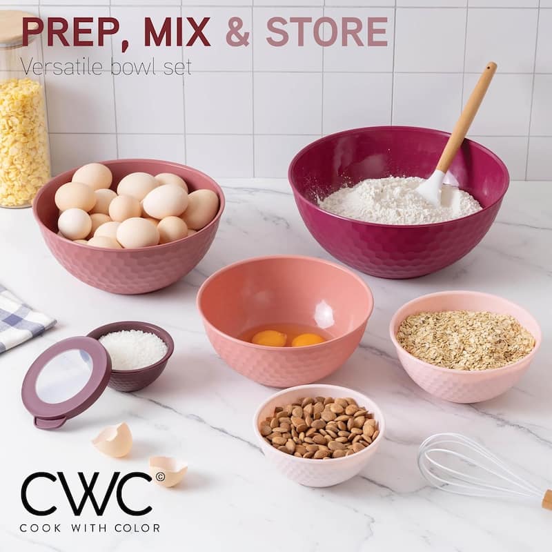 COOK WITH COLOR - 12 Piece Plastic Nesting Bowls - 6 Prep Bowls and 6 Lids, Microwave Safe