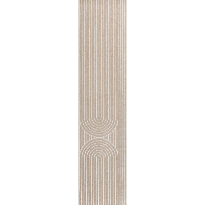 JONATHAN Y Peater High-Low MidCentury Modern Arch Stripe Two-Tone Indoor/Outdoor Rug - 2 X 8 - Beige/Cream