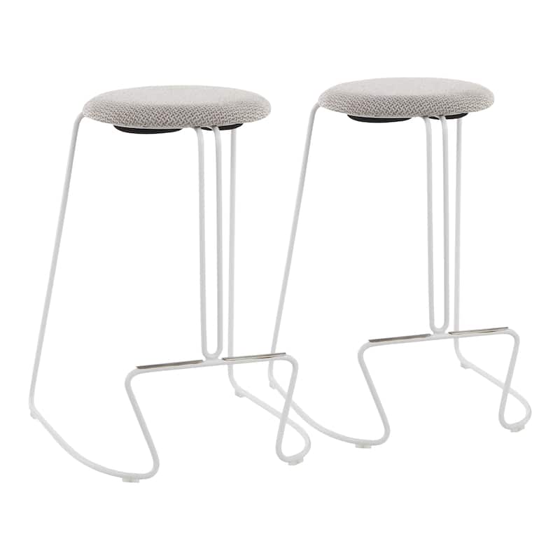 Finn Counter Stool in White Steel and Charcoall Fabric - Set of 2 - 19.5"Lx18"Wx25.75"H