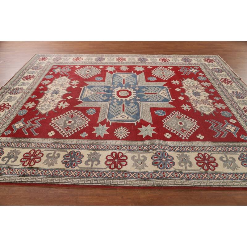 Geometric Red Kazak Oriental Area Rug Wool Carpet - 8'0" x 9'9"