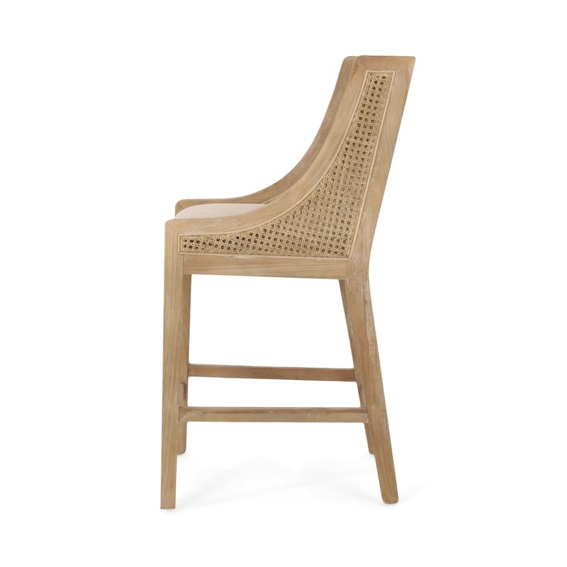 Christopher Knight Home Cataldo Fabric Upholstered Wood and Cane 25.5-Inch Counter Stools (Set of 2)