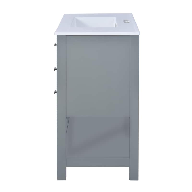 Roomfitters 36 Inch Bathroom Vanity with Sink, Modern Storage Cabinet with 2 Doors and 6 Drawers, Grey