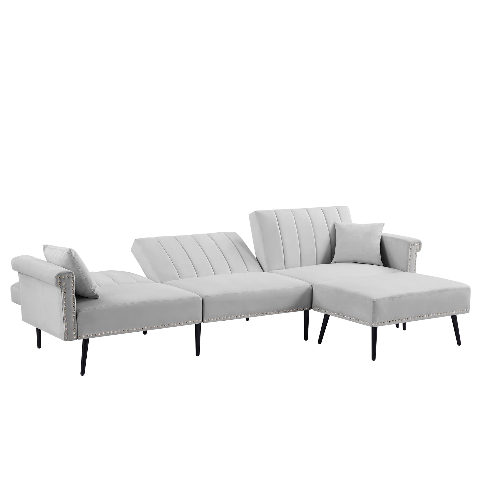 Lshape Sectional Sofa with Ottoman, Elegant Line Design Folding Futon