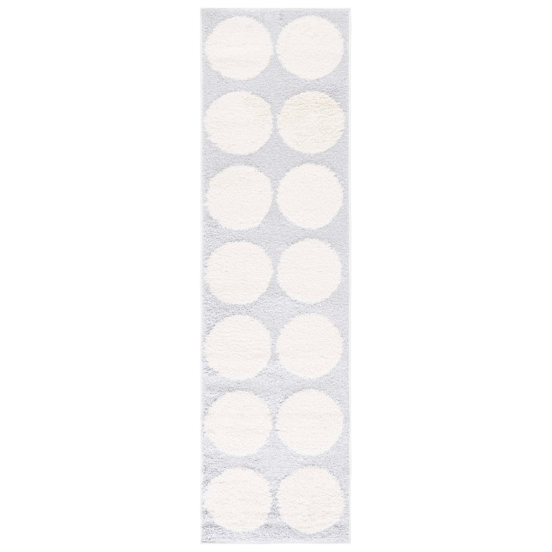 SAFAVIEH Norway Shag Florie Geometric Dot 1.2-inch Thick Rug - 2'2" x 8' Runner - Grey/Ivory