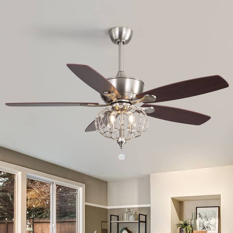 52" Sand Nickel Ceiling Fan with Crystal Shade - Nickel