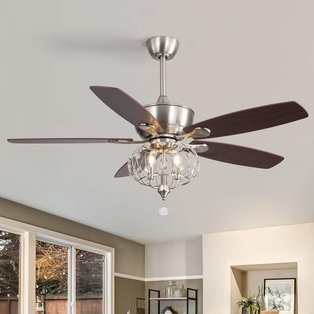 52" Sand Nickel Ceiling Fan with Crystal Shade