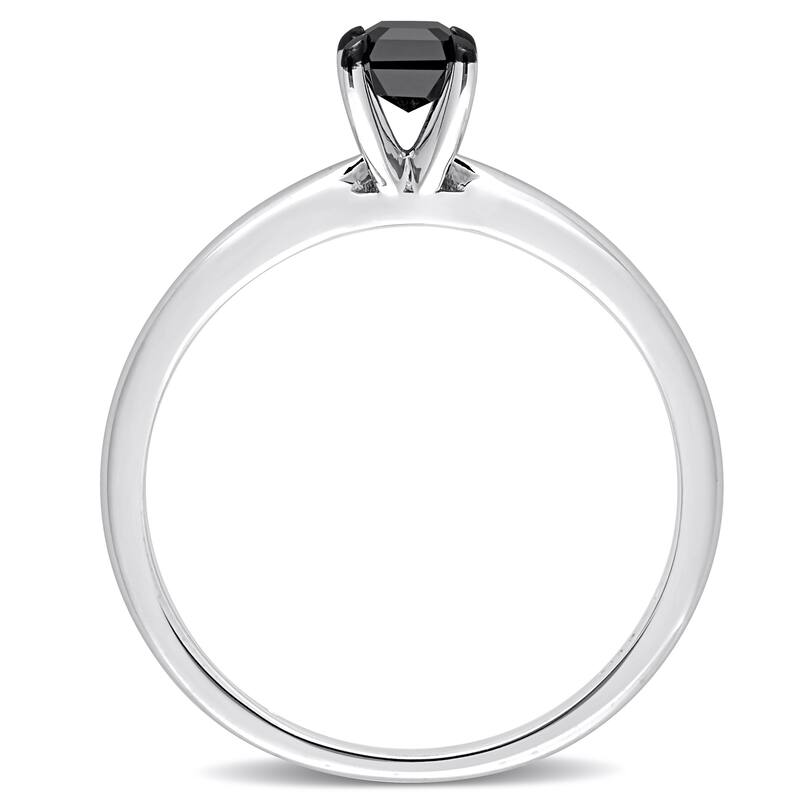 Miadora 1/2ct TDW Emerald-cut Black Diamond Solitaire Engagement Ring in 14k White Gold