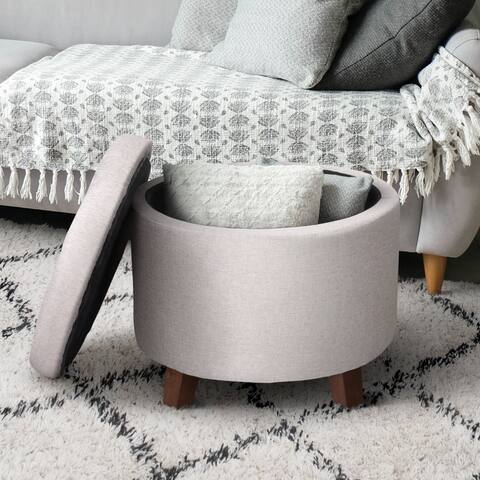 Zenvida Button Tufted Round Storage Ottoman With Removable Lid