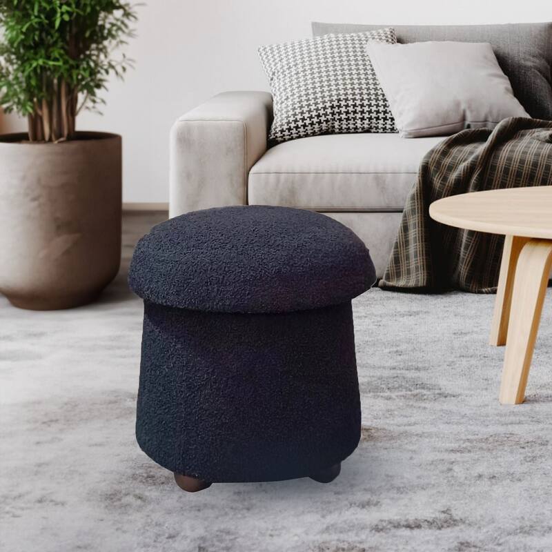 Modern Mushroom Round Ottoman with Storage and Plush Teddy Upholstery