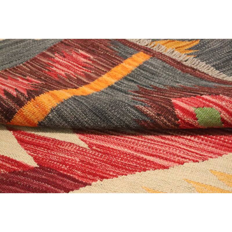 Hand Woven Oriental 100% Wool Carpet Southwestern Tribal Multi-Colored Kilim Area Rug - 9' 10'' X 6' 8''