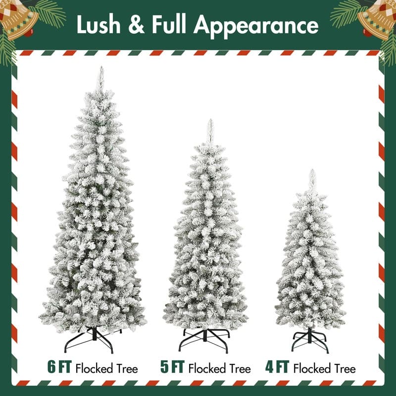 3 Pcs Flocked Artificial Christmas Tree Set, 4ft 5ft 6ft Christmas Snow Tree Set with Light - N/A