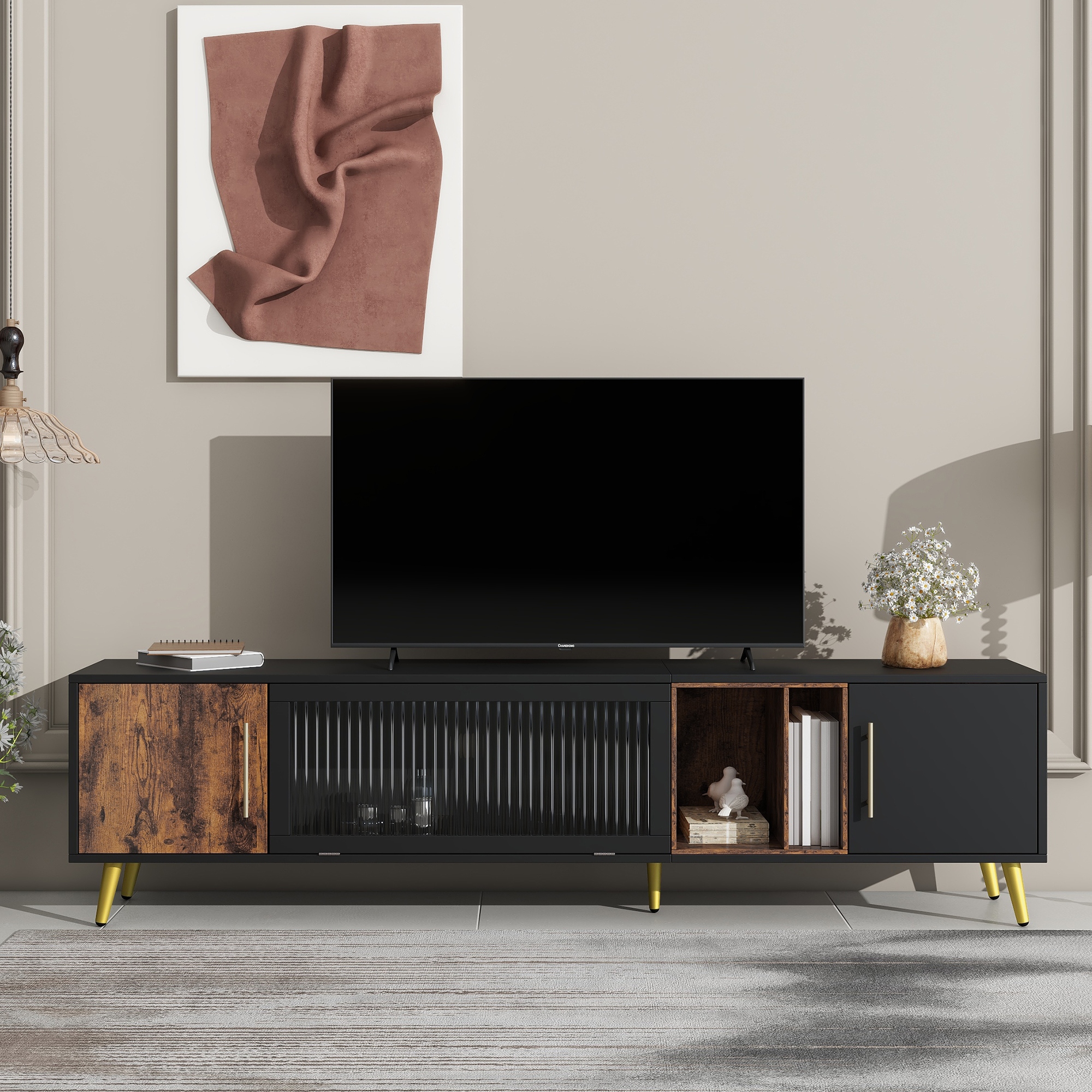 Sleek black tv sales stand