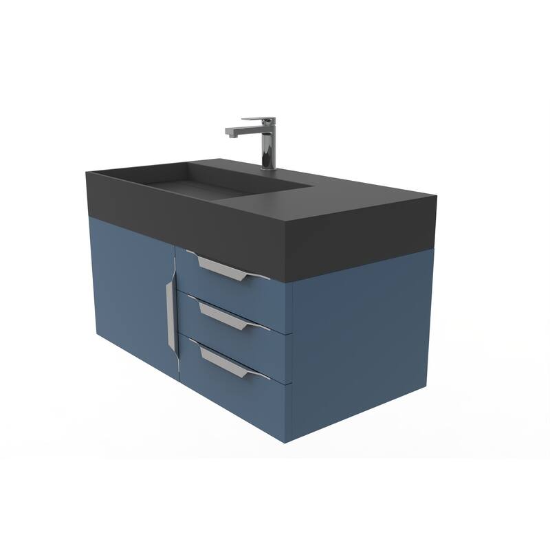 Amazon 36" Wall Mounted Bathroom Vanity Set w/ Black Top