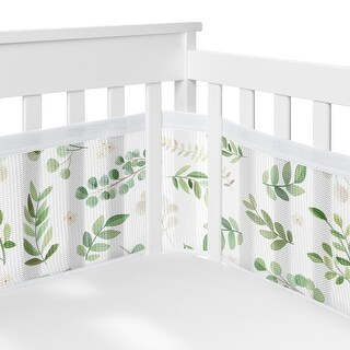 Sweet Jojo Designs + BreathableBaby Breathable Mini Mesh Crib Liner Anti Bumper Pad Boho Floral Leaf - Neutral, Green, Botanical