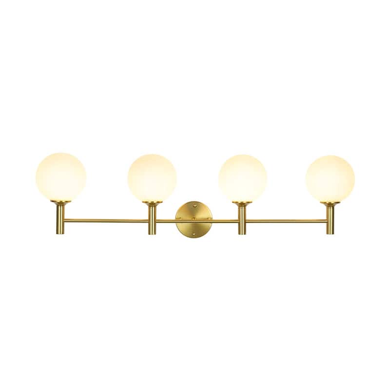 4-Light Brushed Brass Glass Globe Vanity Wall Lamp Bathroom Sconce
