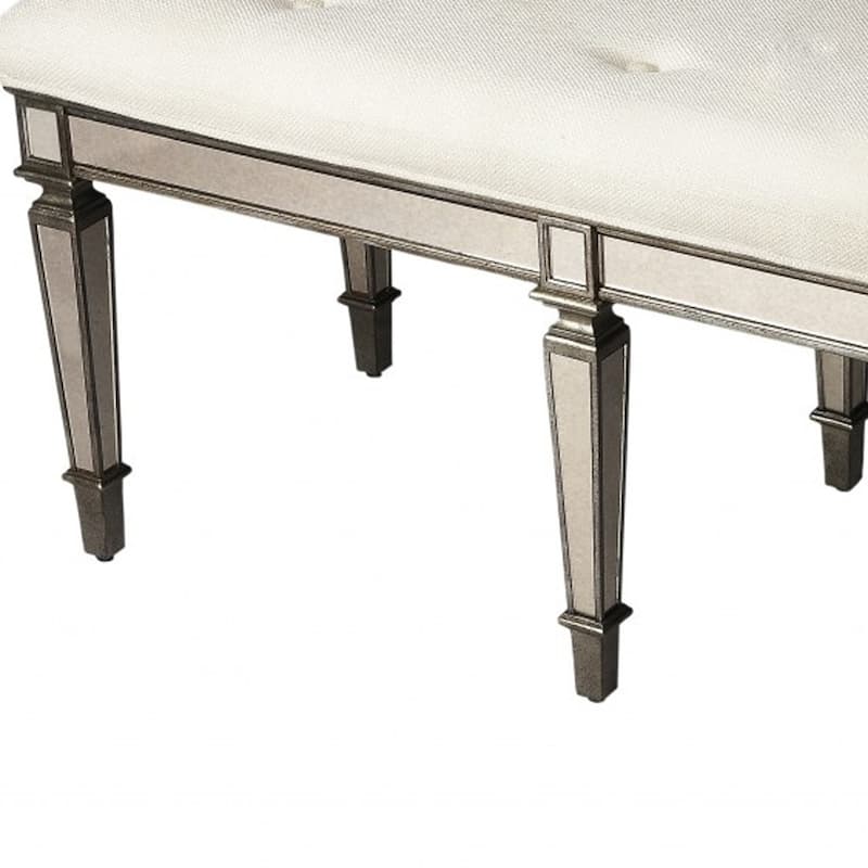 HomeRoots 42" Silver Upholstered 100% Cotton Entryway Bench - 42.25