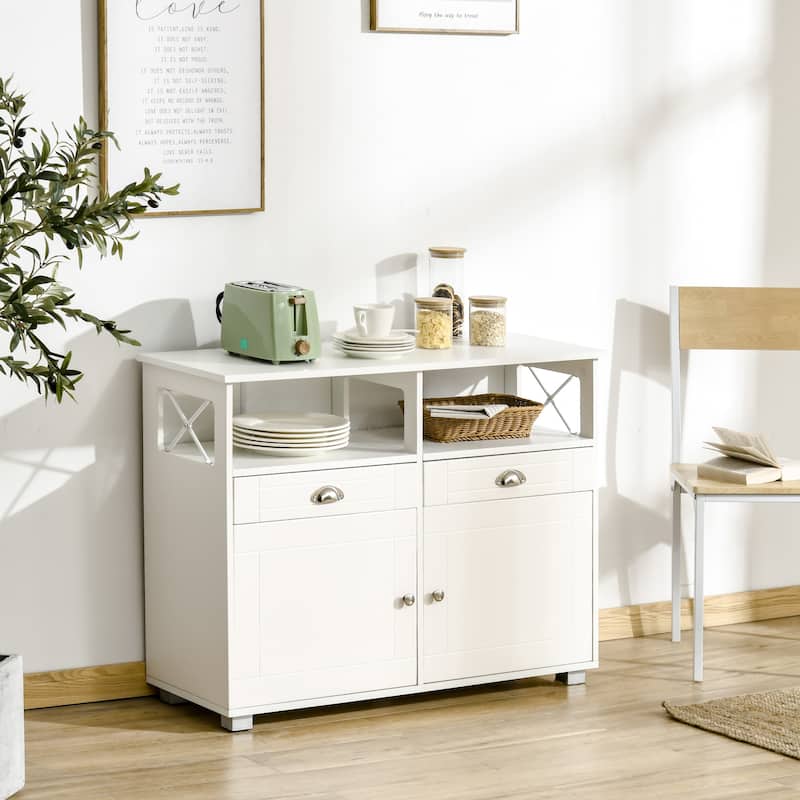 Buffet Coffee Bar Cabinet with Large Tabletop, Adjustable Shelves, and Anti-Tipping Design for Kitchen, Coffee Bar, Dining Area - White
