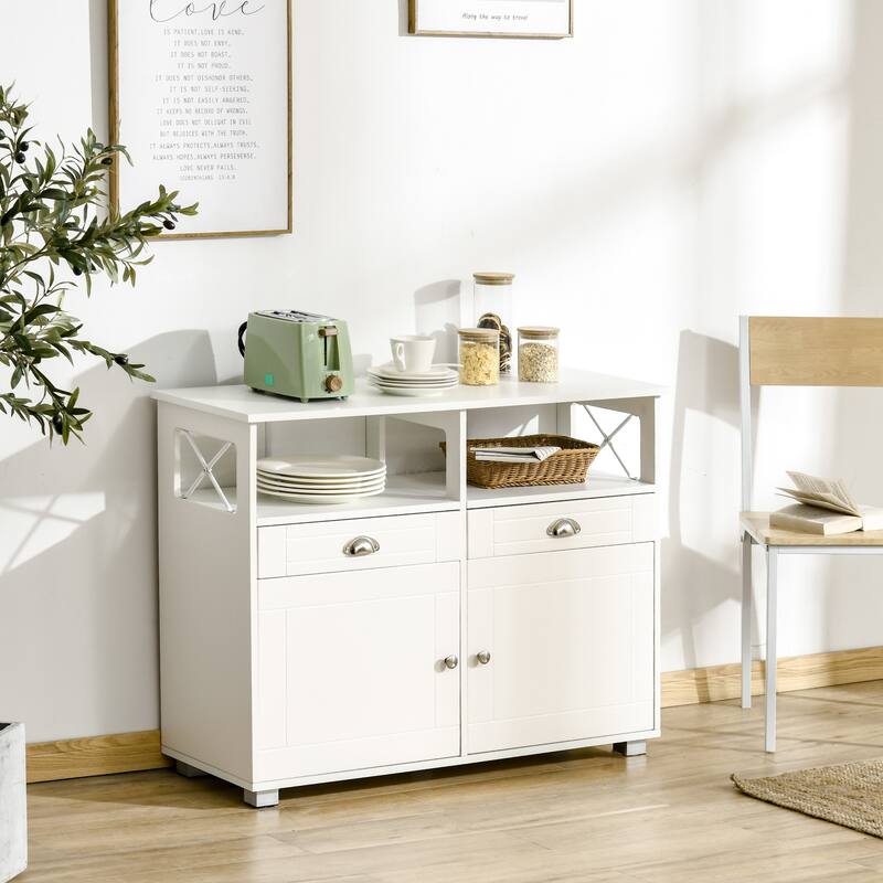 Sideboard Buffet Cabinet, Coffee Bar Cabinet, Kitchen Cabinet with Storage Drawers, Large Tabletop and Crossbar Side Design