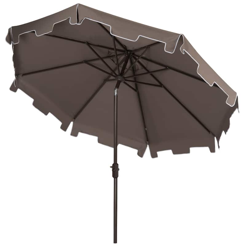 SAFAVIEH Sinica Aluminum Tilt And Crank 9-Foot Crank Market Patio Umbrella with Flap
