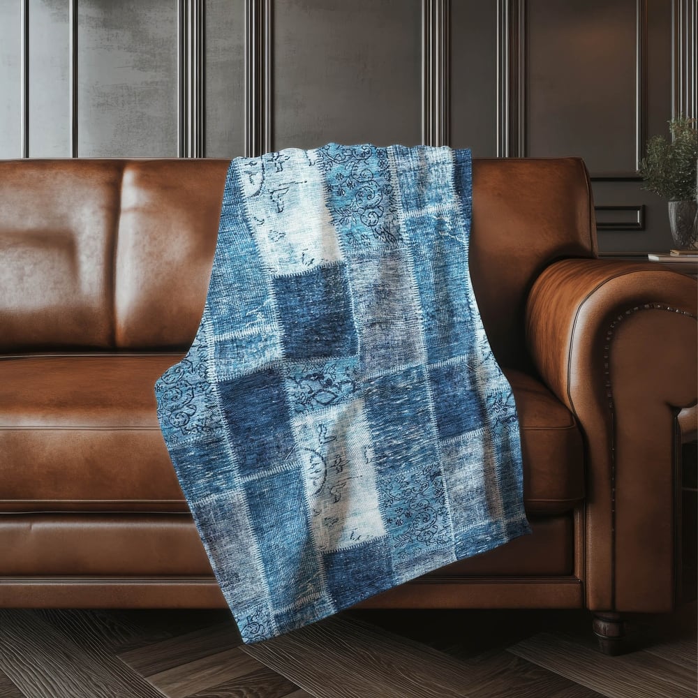 Premium Machine Washable Vintage Patchwork Sherpa Throw Blanket