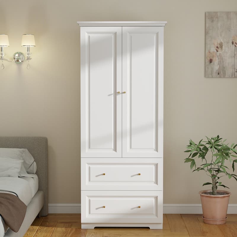 74" Armoire Wardrobe Closet with 2 Drawers for Bedroom