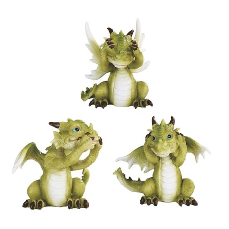 Q-Max 3-Piece Hear See Speak No Evil Cute Green Dragon Baby 3.5"H Figurine Set