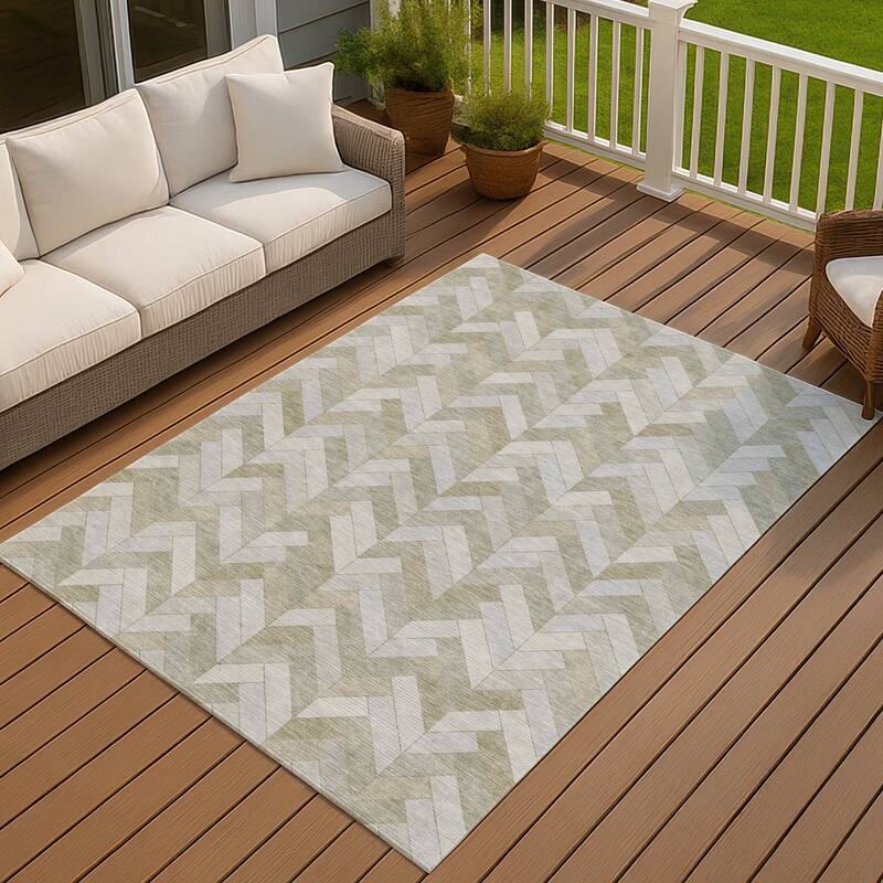 Machine Washable Indoor/ Outdoor Modern Chevron Chantille Rug - Taupe - 9' x 12'