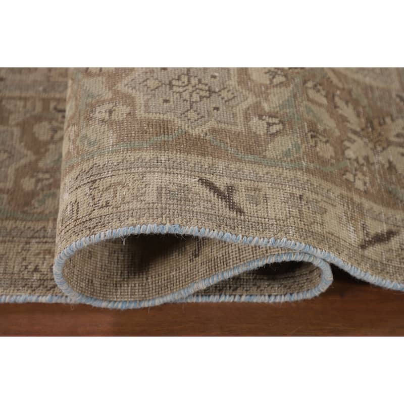 Distressed Tabriz Persian Vintage Area Rug Handmade Beige Wool Carpet - 7'9"x 11'0"