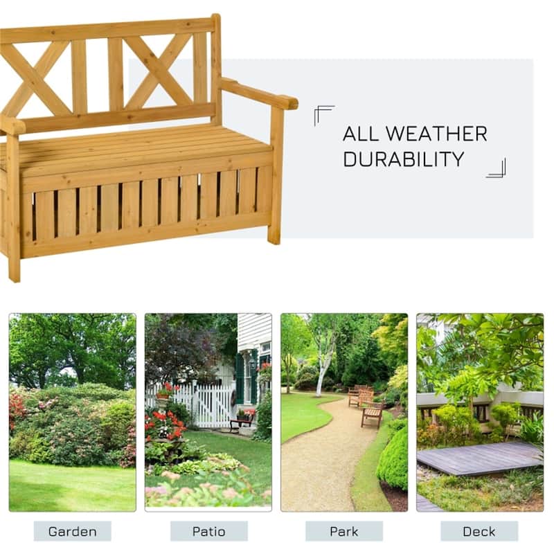 Fir Wood Garden Storage Bench with High Back and Armrest - 45.25" W x 24" D x 33.5" H