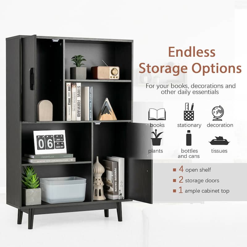 Gymax Sideboard Storage Cabinet Bookshelf Cupboard w/Door Shelf Black