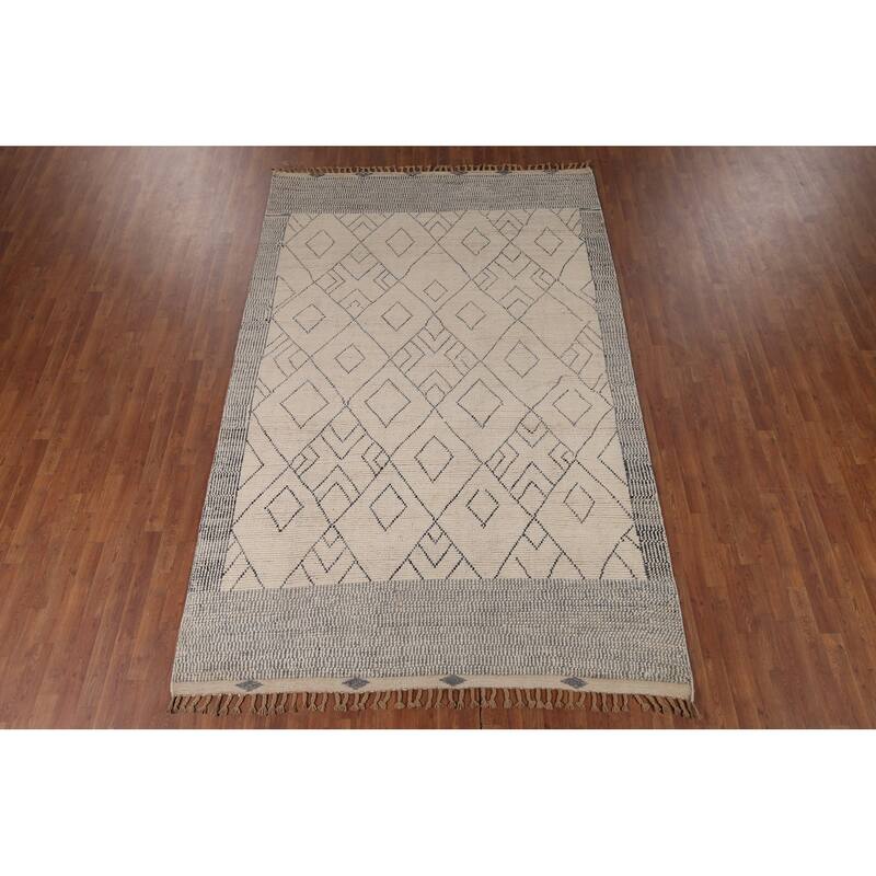 Earth Tone Moroccan Area Rug Handmade Wool Carpet - 6'11"x 10'7"