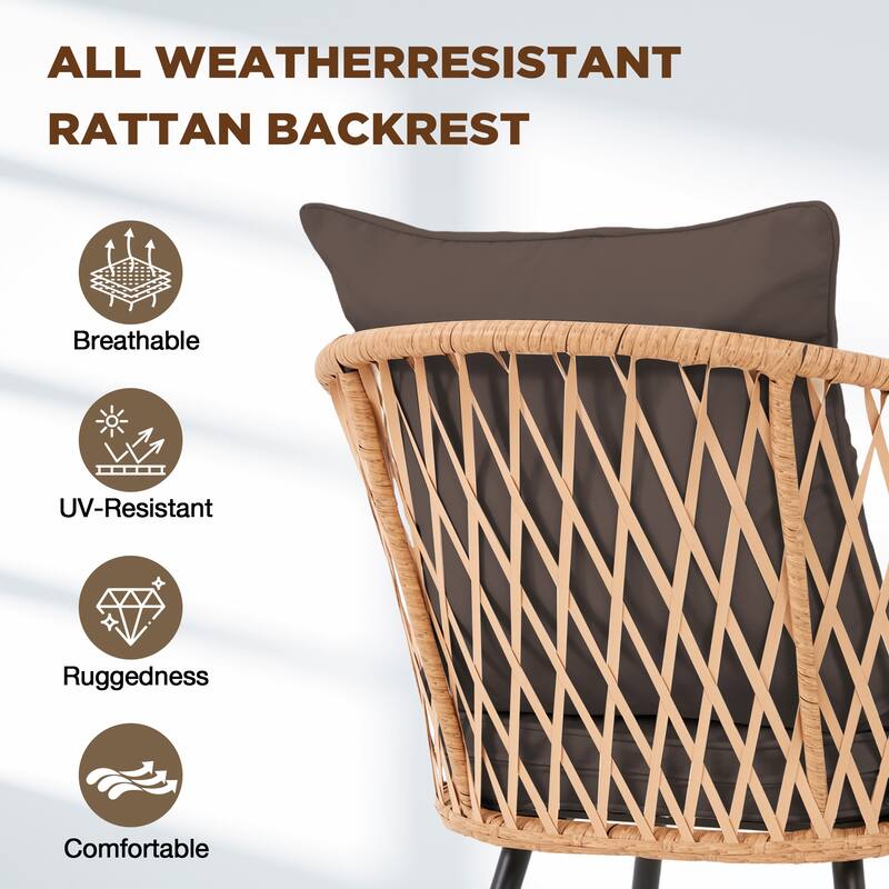 EROMMY 7 Piece Outdoor Dining Set with Umbrella Hole, Patio Table and 6 Rattan Chairs with Cushions, Weather-Resistant Furniture