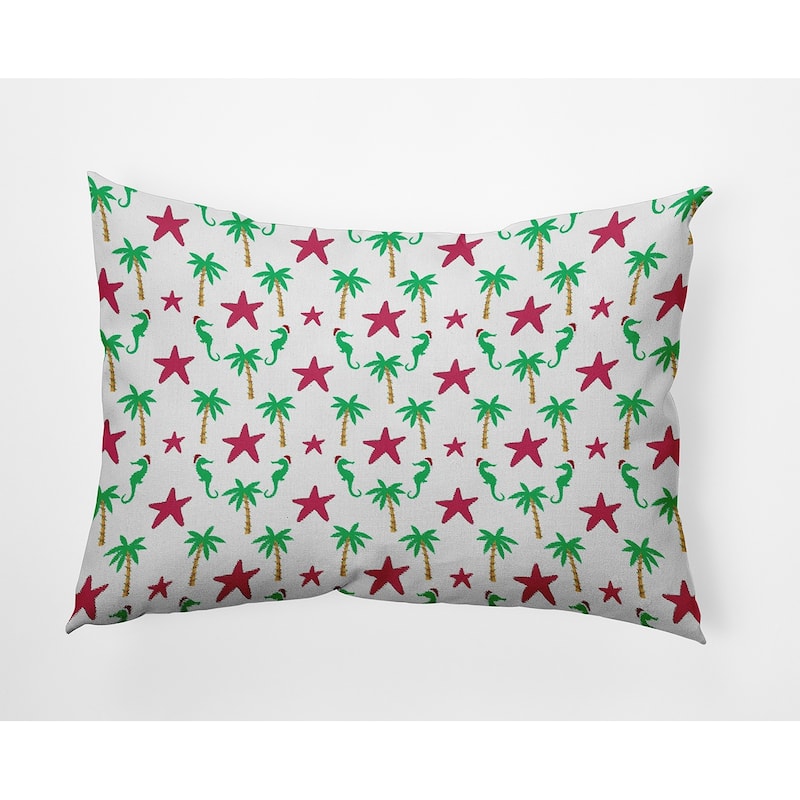 Christmas Beach Pattern Indoor/Outdoor Throw Pillow - 14" x 20" - Holiday Pink