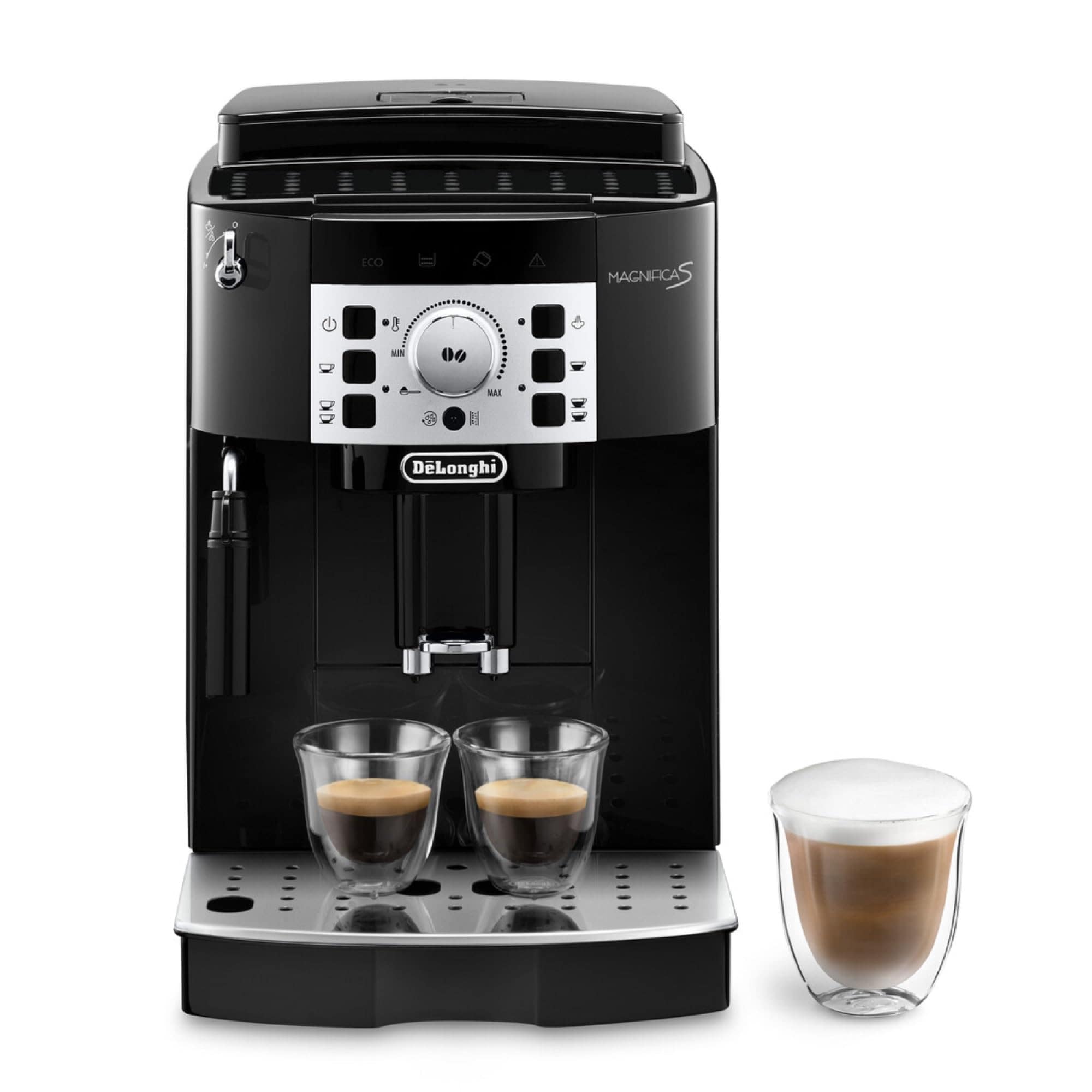 Coffee Maker with Milk Frother, Automatic Espresso Machine with 2 Hot Coffee Drinks Recipes, Soft-Touch Control Panel, 1450W