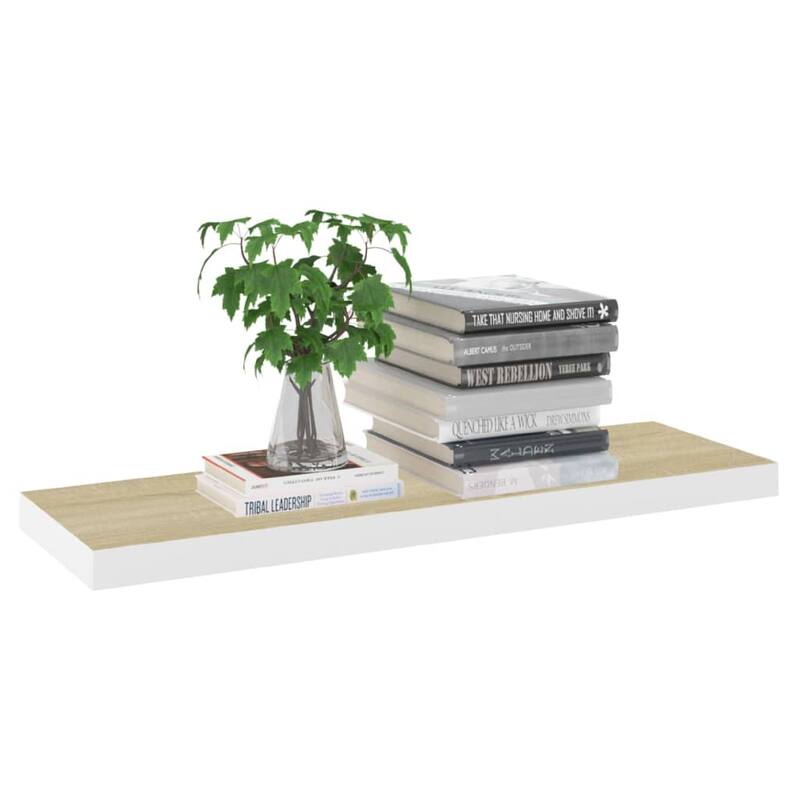 Zyno Wall Shelf Set of 2, 32 Inch Natural White and Oak Brown Finish