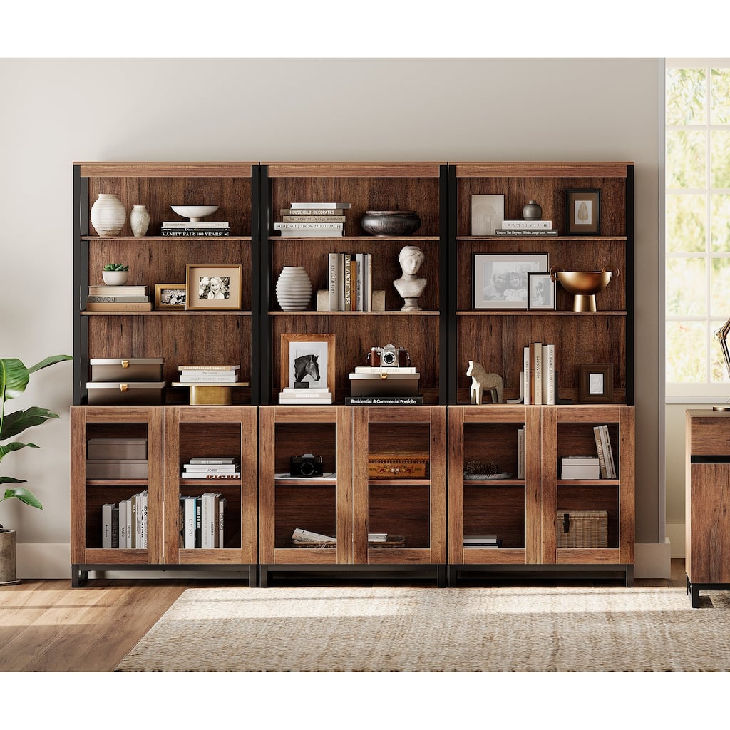 3 PCS Modern 72" Sideboard with Glass Doors and Adjustable Shelves, Multifunctional Buffet for Dining Room or Kitchen