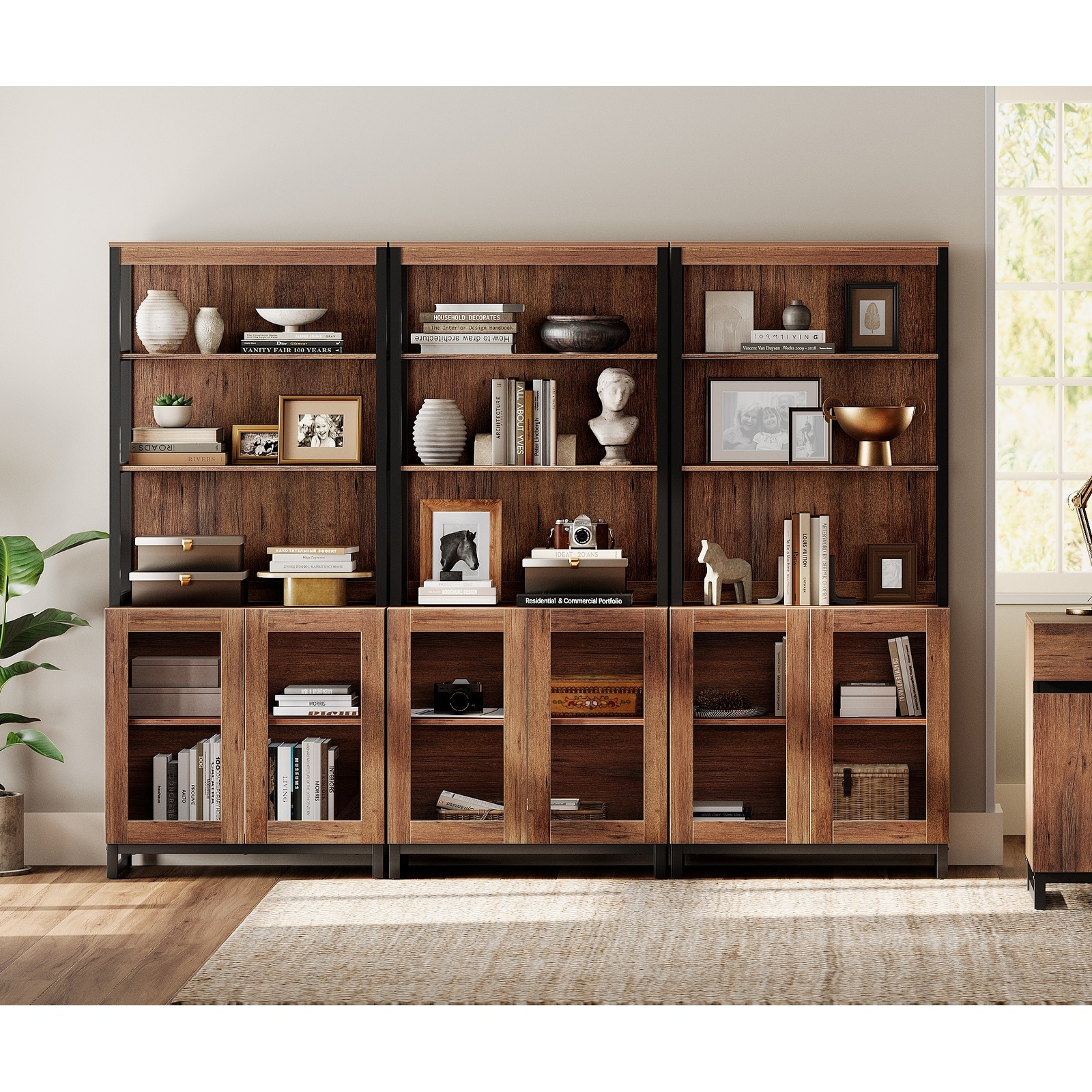 3 PCS Modern 72" Sideboard with Glass Doors and Adjustable Shelves, Multifunctional Buffet for Dining Room or Kitchen
