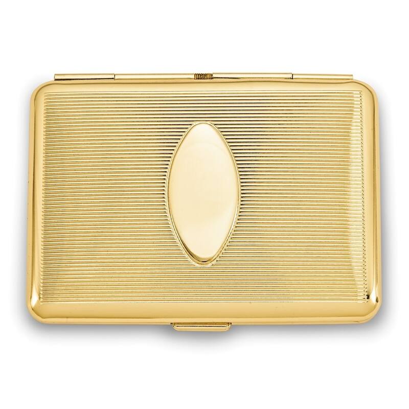 Curata Brass-Plated Striped Design Elastic Holder (Holds 14 King) Cigarette/Card Case Oval Engraving Area