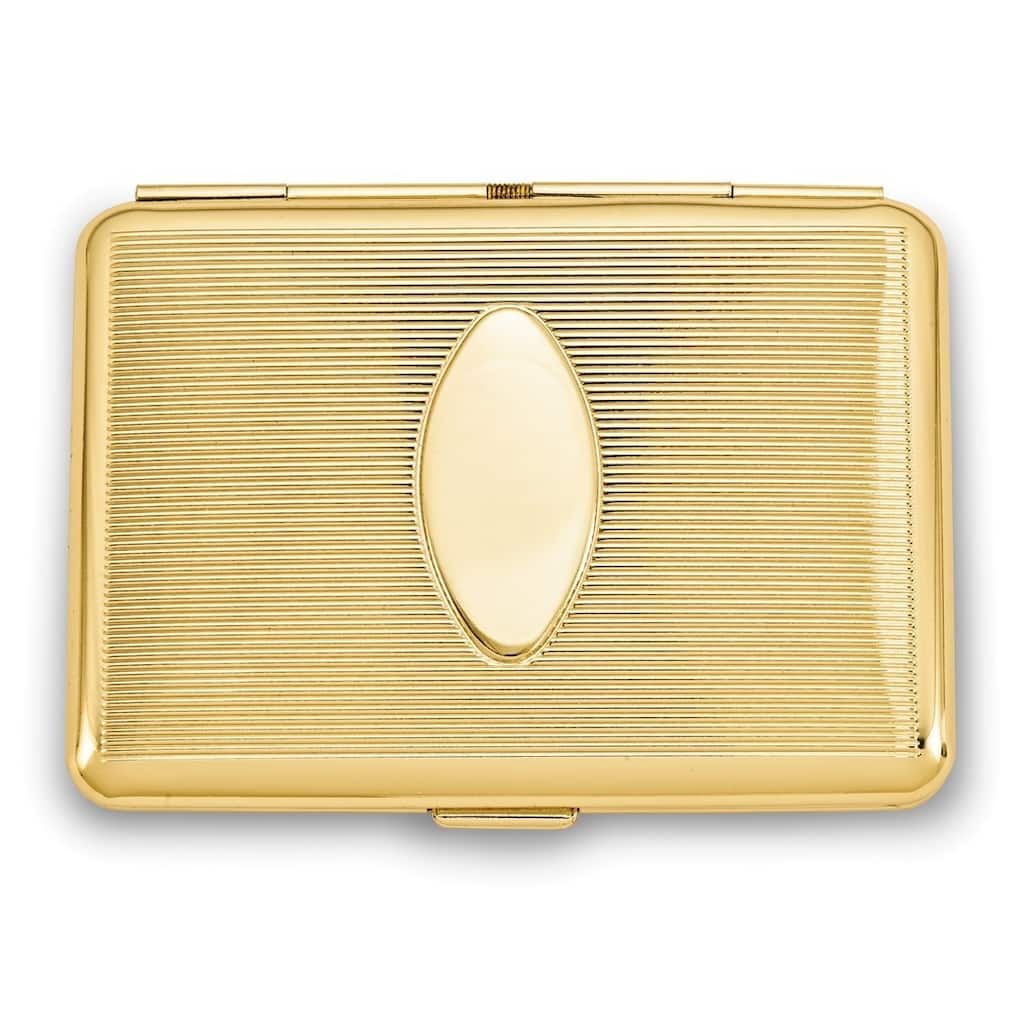 Curata Brass-Plated Striped Design Elastic Holder (Holds 14 King) Cigarette/Card Case Oval Engraving Area