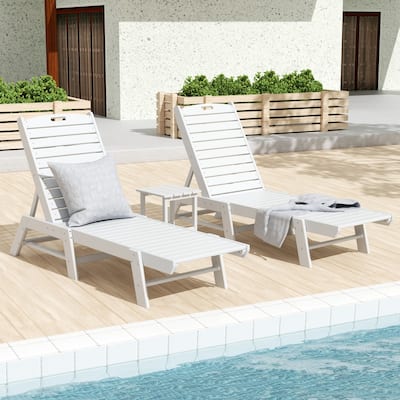 Laguna Hdpe All Weather Outdoor Patio Pool Reclining Armless Chaise Lounges With Square Side Table (3-Piece Set)