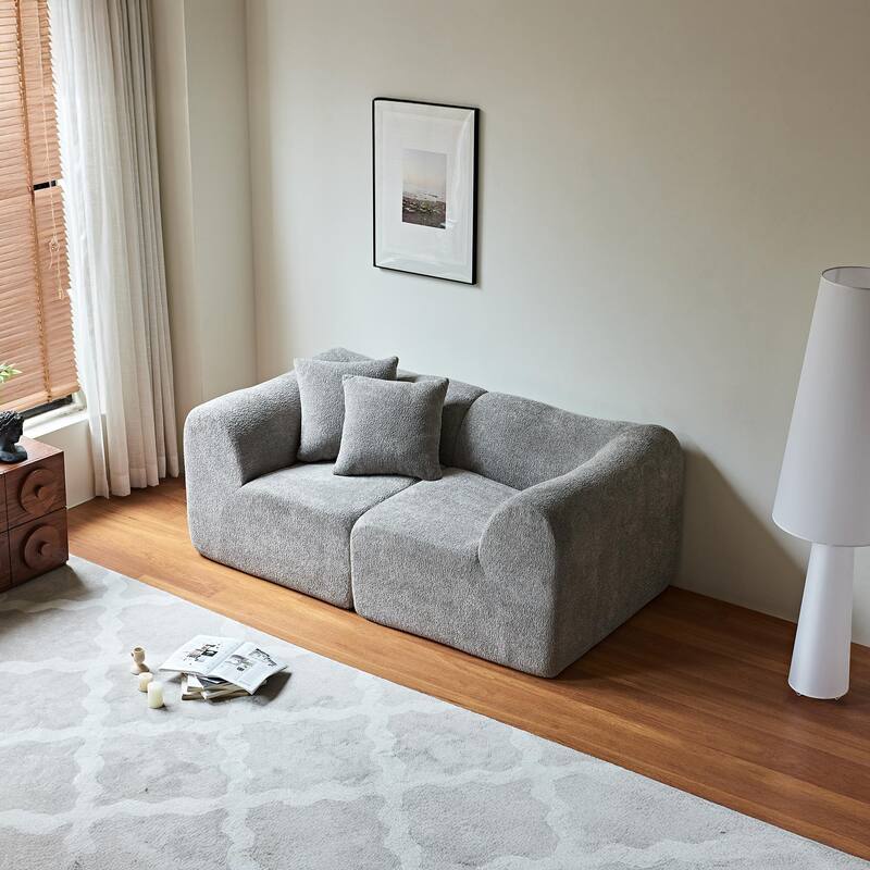 Minimalist Accent Sofa Loveseat Couch with 2 Throw Pillows, 2-Seater Couch for Living Room Apartments