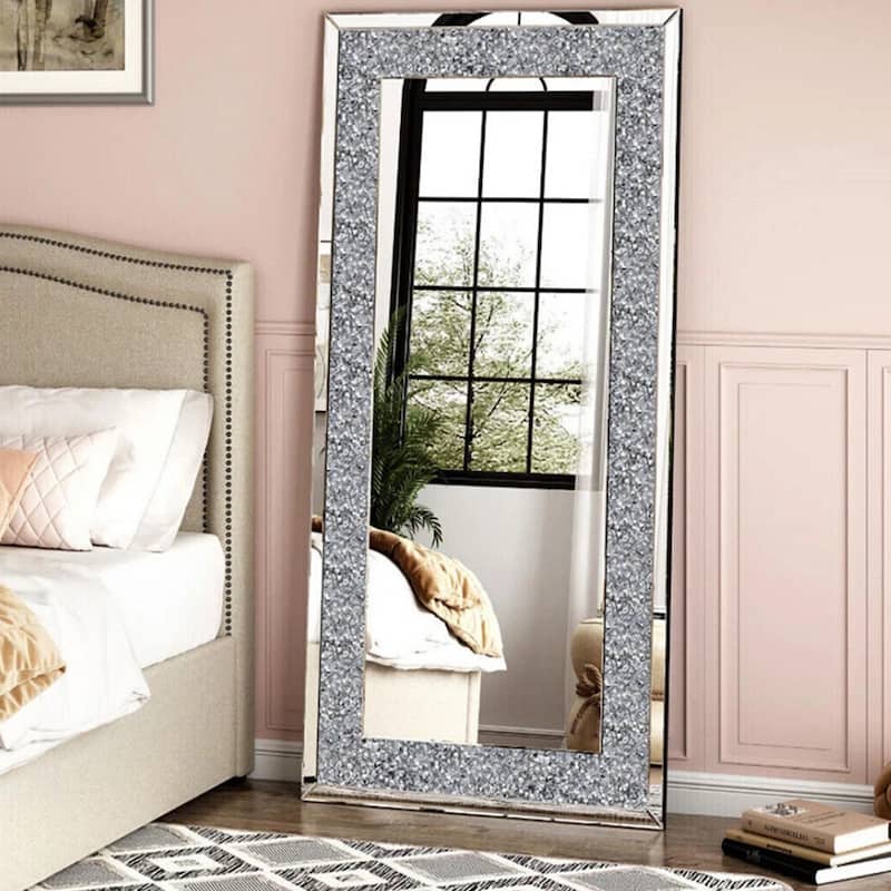 Large Sparkling Crystals Diamond Embedded Venetian Wall Mirror - 48" x 24"